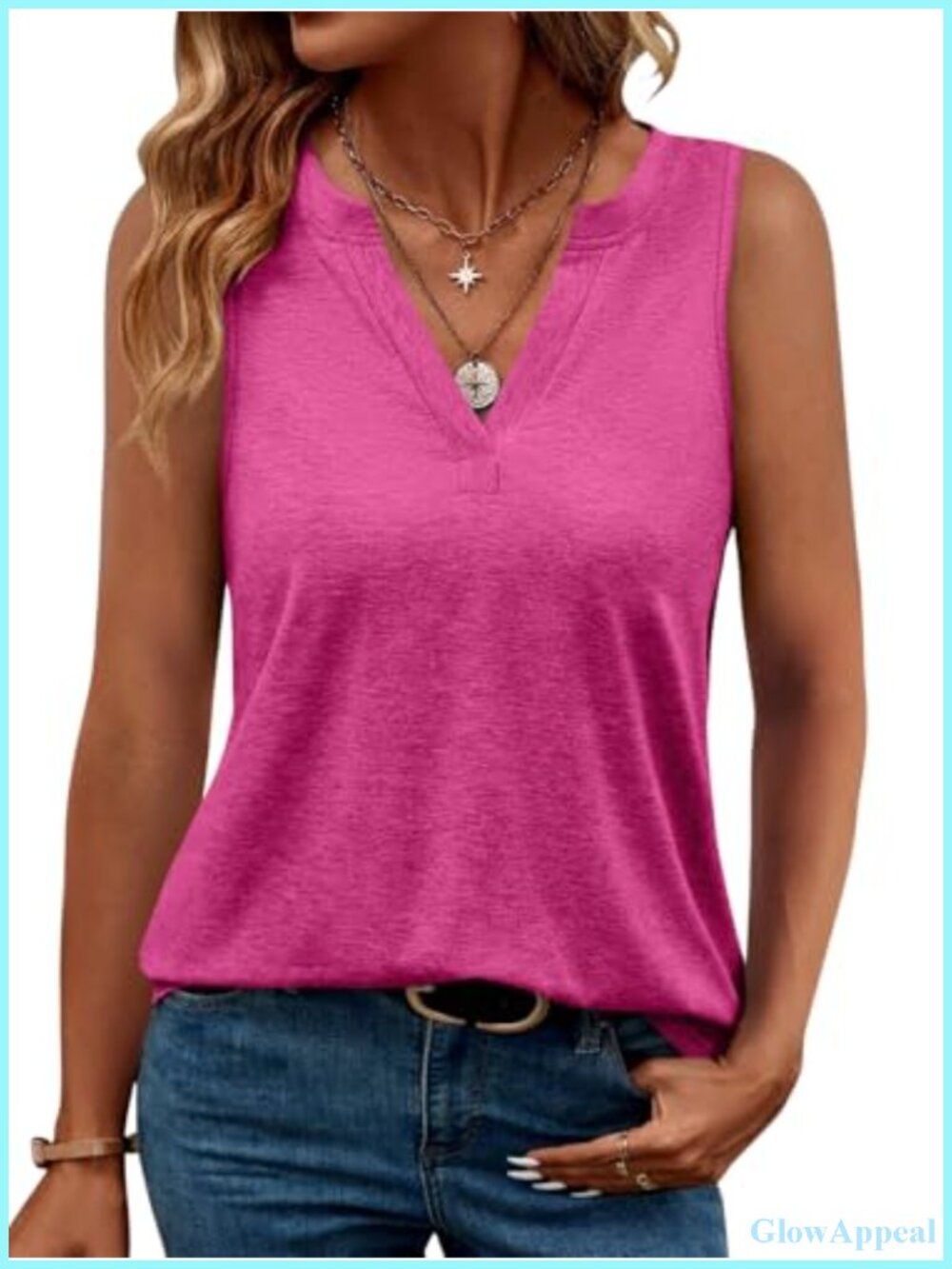 Women's Sleeveless V-Neck Tank Top Summer Casual Cotton Blend